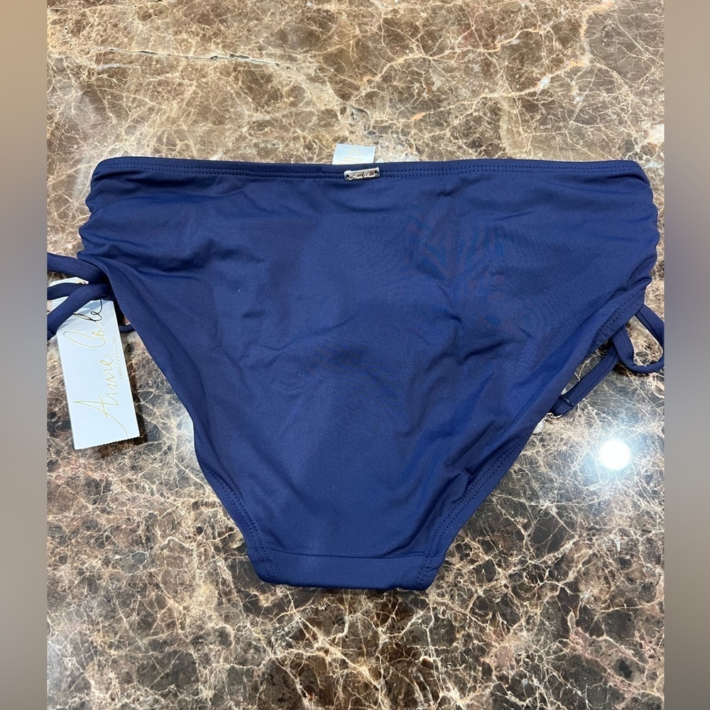 NWT- Anne Cole Bikini Bottom- Size M- Navy- Ruched Side - Picture 2 of 6